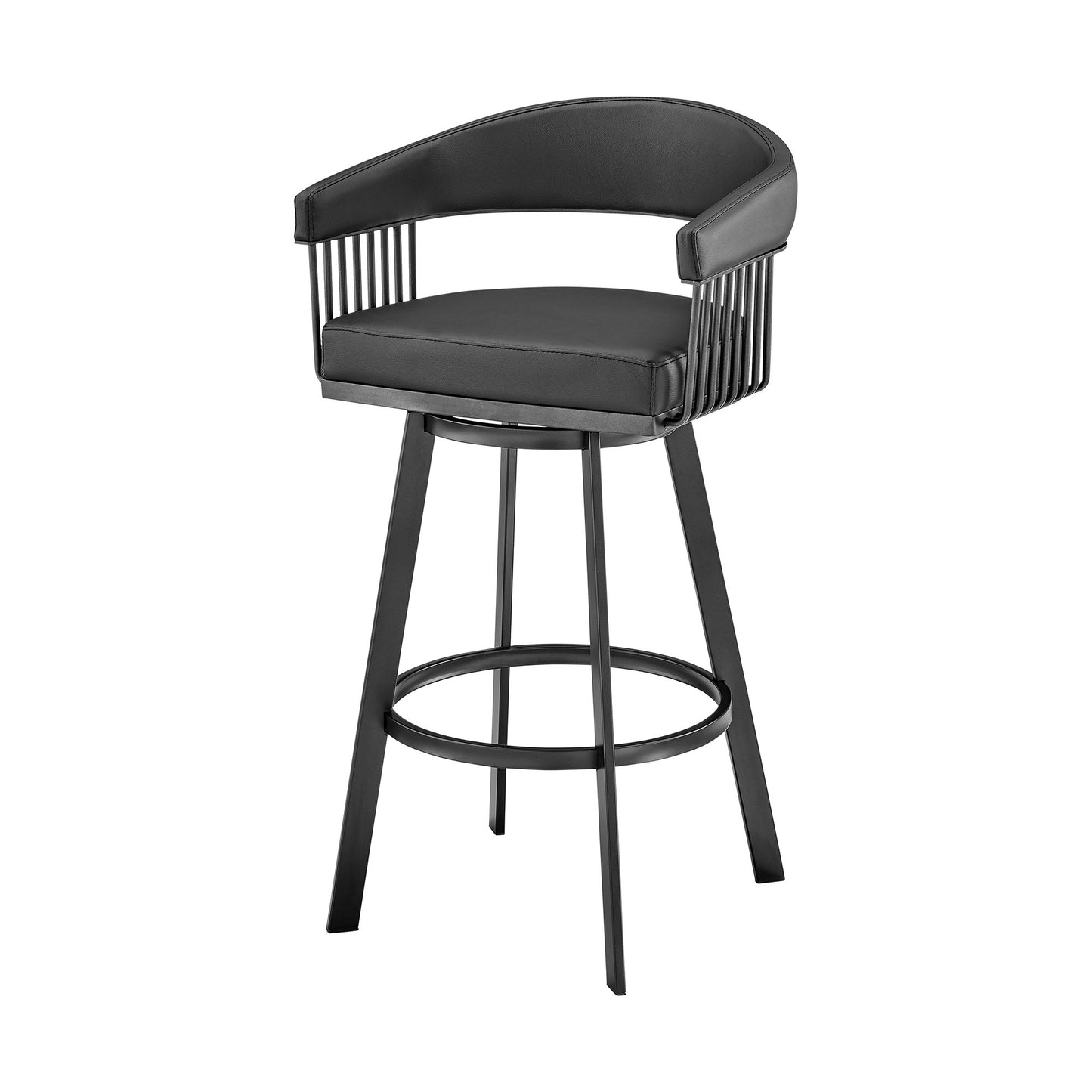 Black Fabric & Iron Low Back Bar Height Swivel Bar Chair