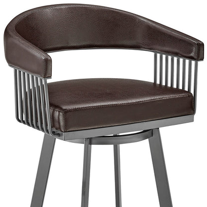 Chocolate & Gray Iron Swivel Low Back Counter Height Bar Chair