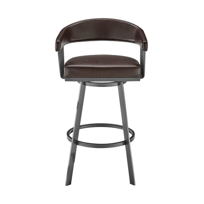 Chocolate & Gray Iron Swivel Low Back Bar Height Bar Chair