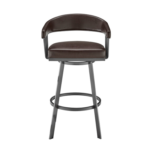 Chocolate & Gray Iron Swivel Low Back Bar Height Bar Chair