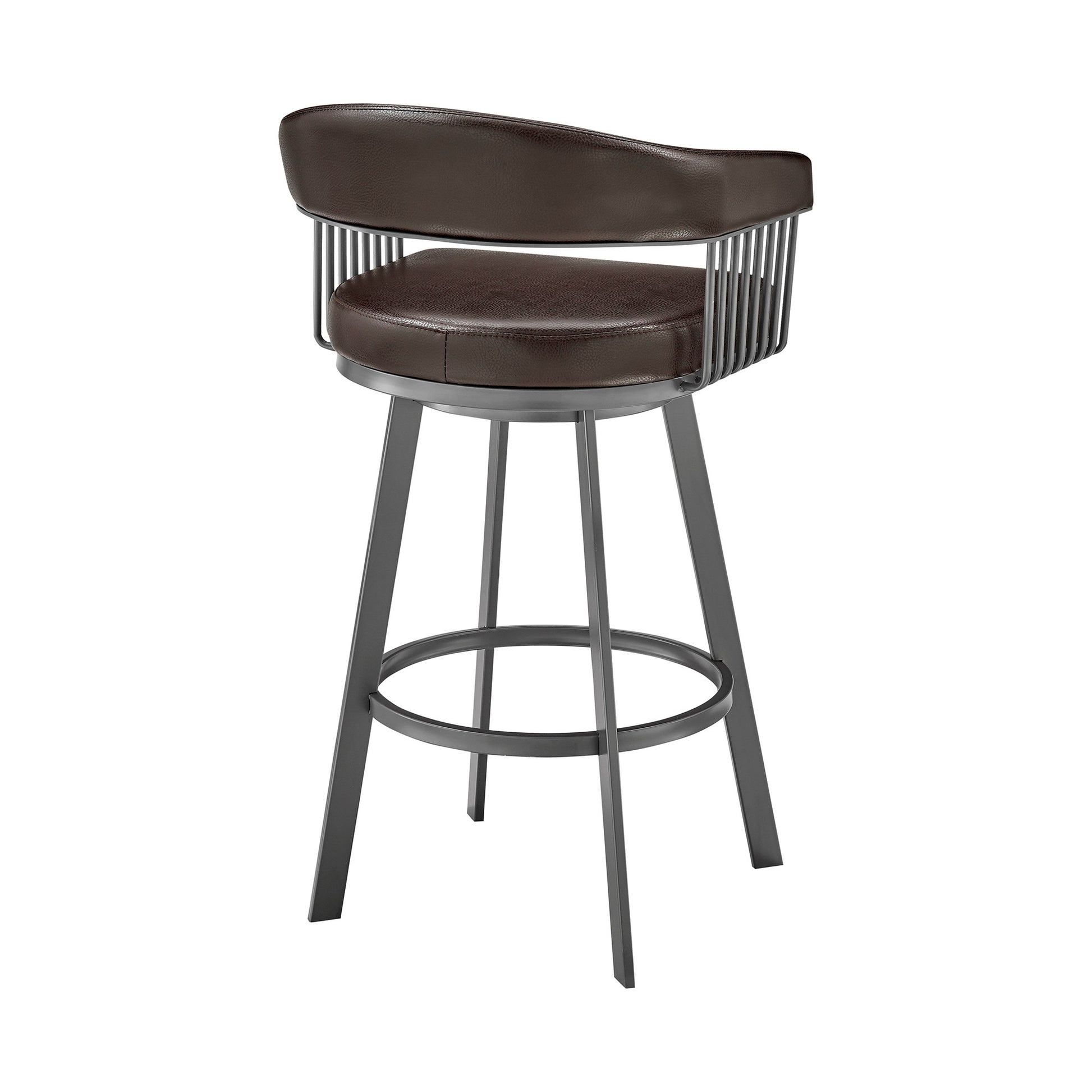 Chocolate & Gray Iron Swivel Low Back Bar Height Bar Chair
