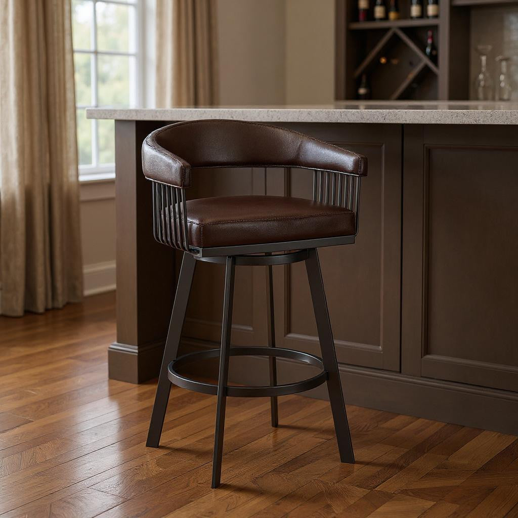 Chocolate & Gray Iron Swivel Low Back Bar Height Bar Chair