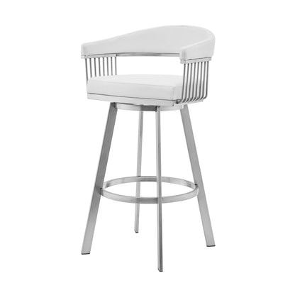 White & Silver Iron Swivel Low Back Counter Height Bar Chair