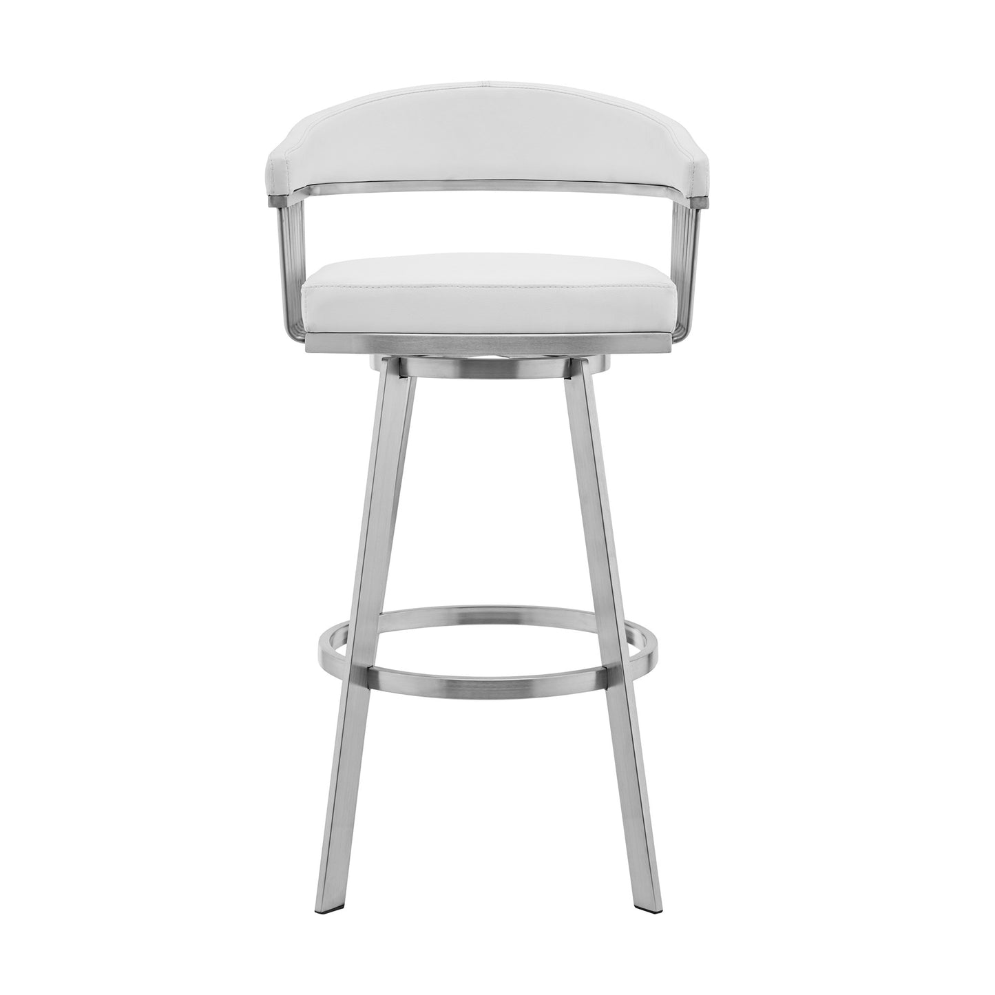 White & Silver Iron Swivel Low Back Counter Height Bar Chair