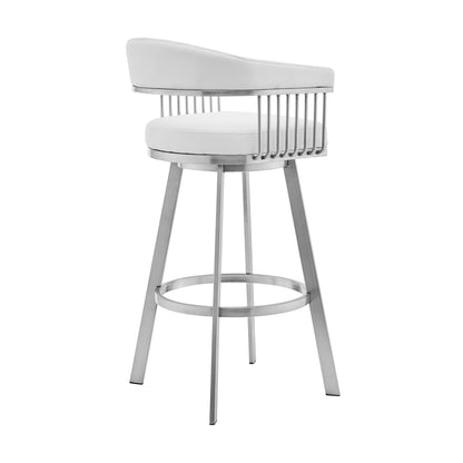 White & Silver Iron Swivel Low Back Counter Height Bar Chair