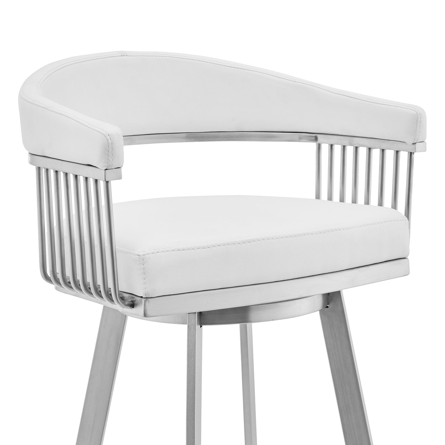 White & Silver Iron Swivel Low Back Counter Height Bar Chair
