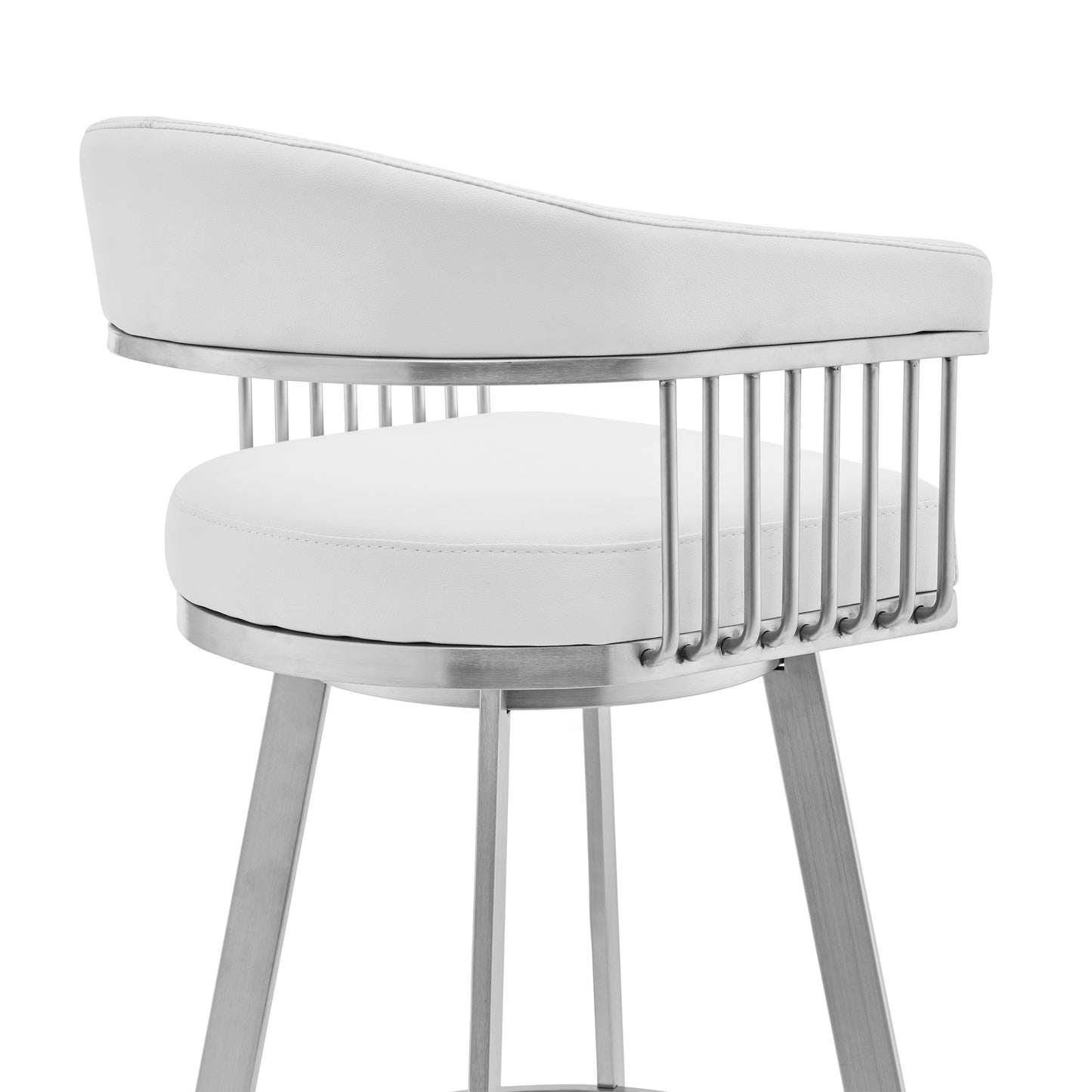 White & Silver Iron Swivel Low Back Counter Height Bar Chair