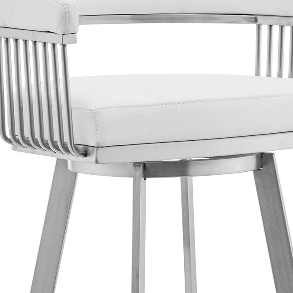 White & Silver Iron Swivel Low Back Counter Height Bar Chair