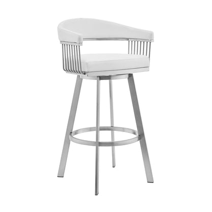 White & Silver Iron Swivel Low Back Counter Height Bar Chair