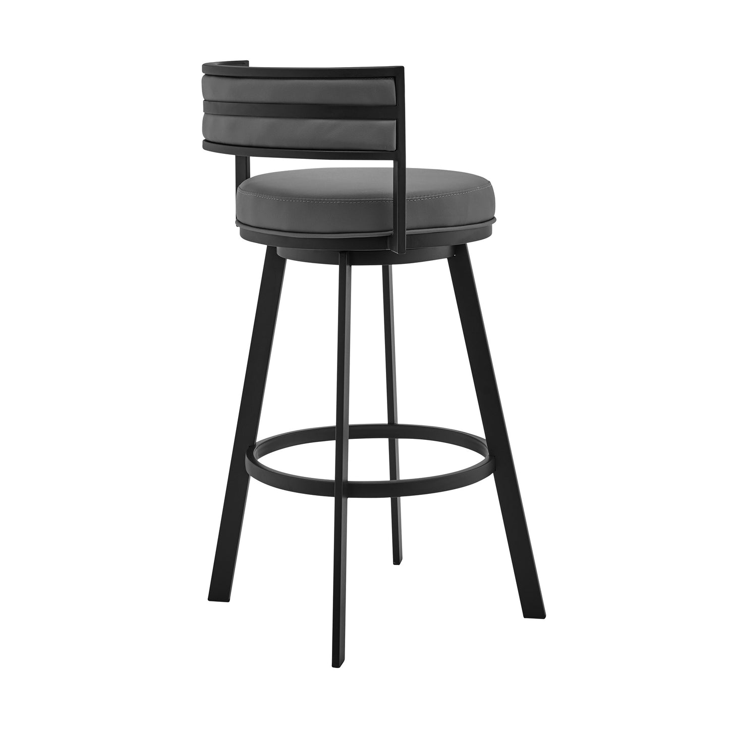 Gray & Black Faux Leather & Iron Swivel Low Back Counter Height Bar Chair