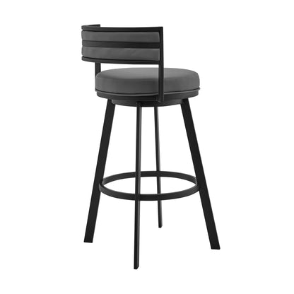 Gray & Black Faux Leather & Iron Swivel Low Back Counter Height Bar Chair