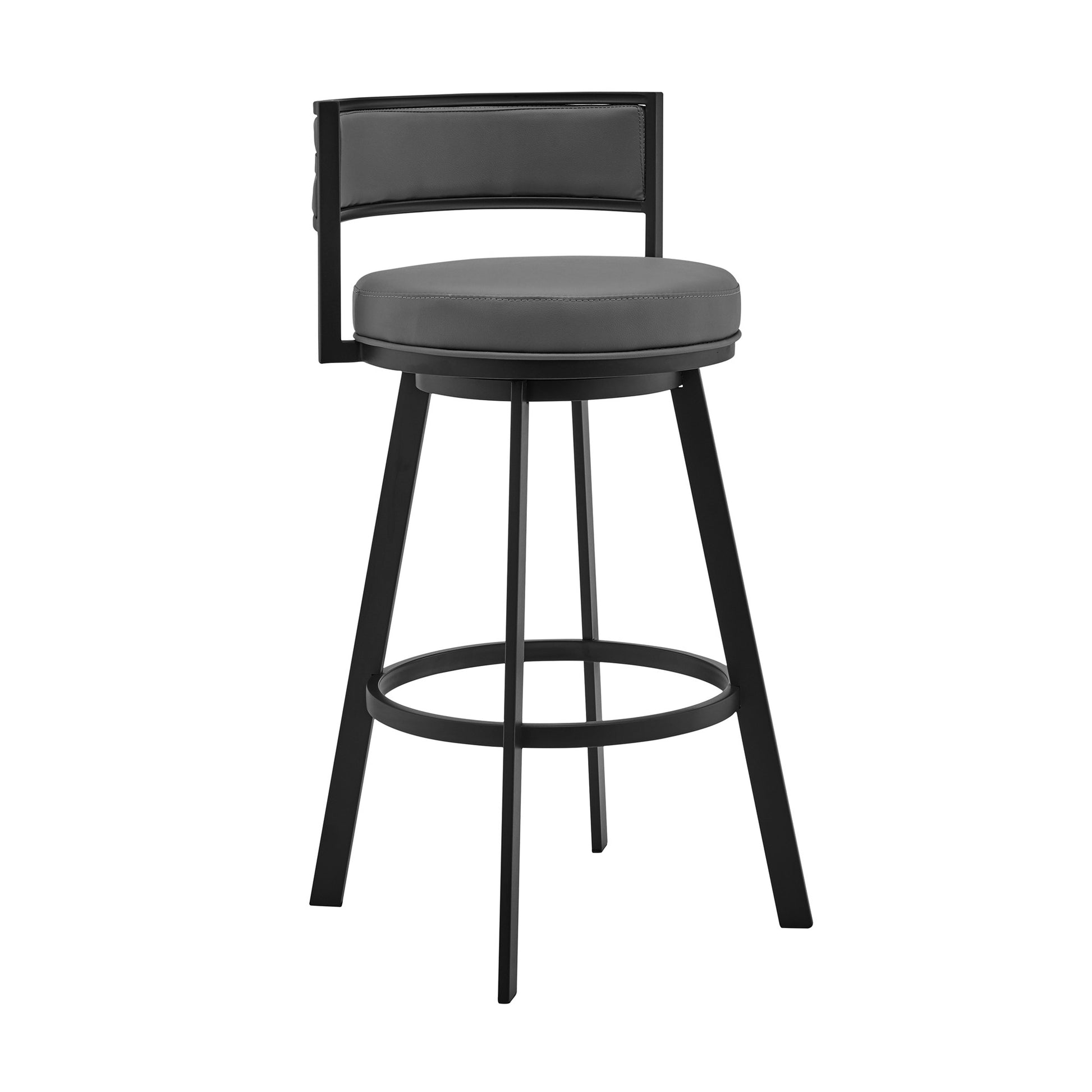 Gray & Black Faux Leather & Iron Swivel Low Back Counter Height Bar Chair
