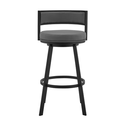 Gray & Black Faux Leather & Iron Swivel Low Back Counter Height Bar Chair
