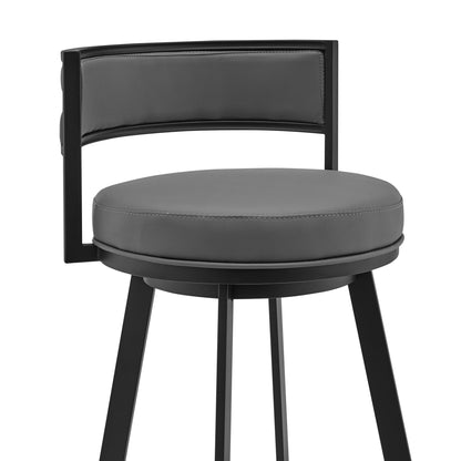 Gray & Black Faux Leather & Iron Swivel Low Back Counter Height Bar Chair