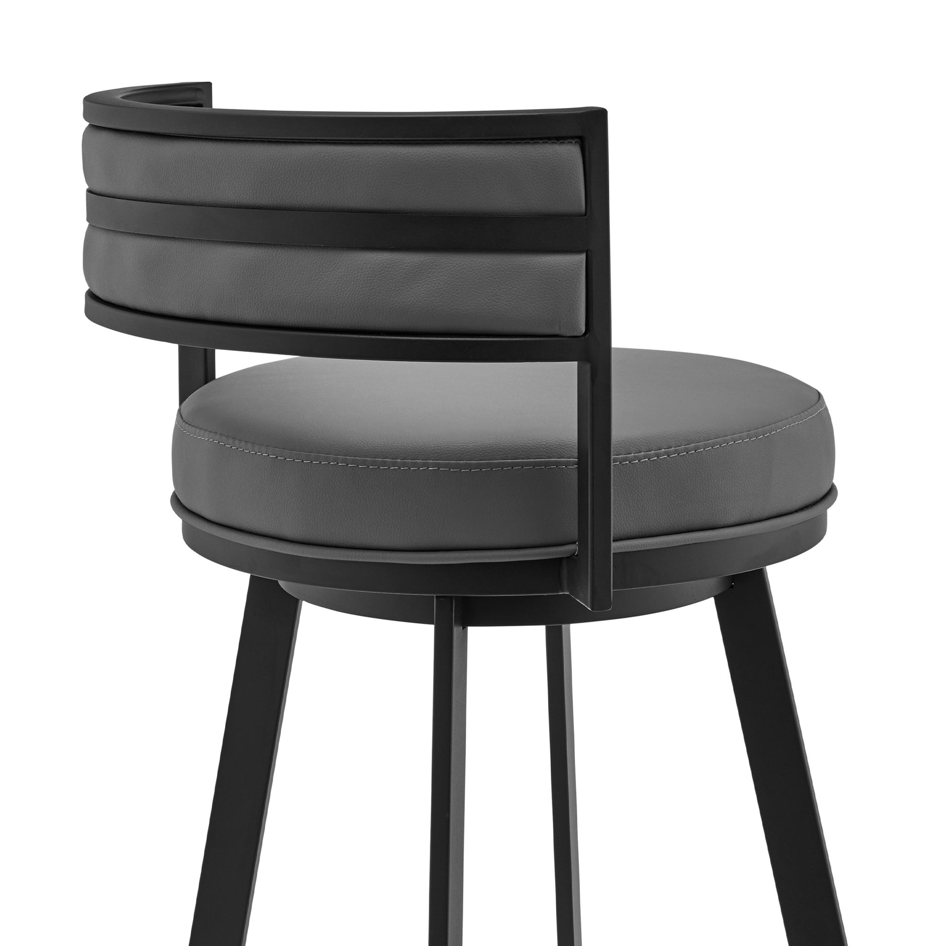 Gray & Black Faux Leather & Iron Swivel Low Back Counter Height Bar Chair