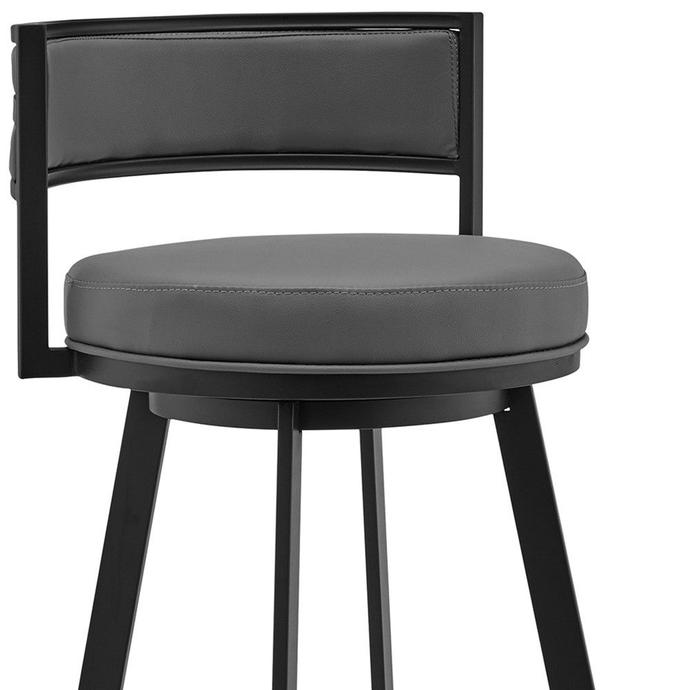 Gray & Black Faux Leather & Iron Swivel Low Back Counter Height Bar Chair