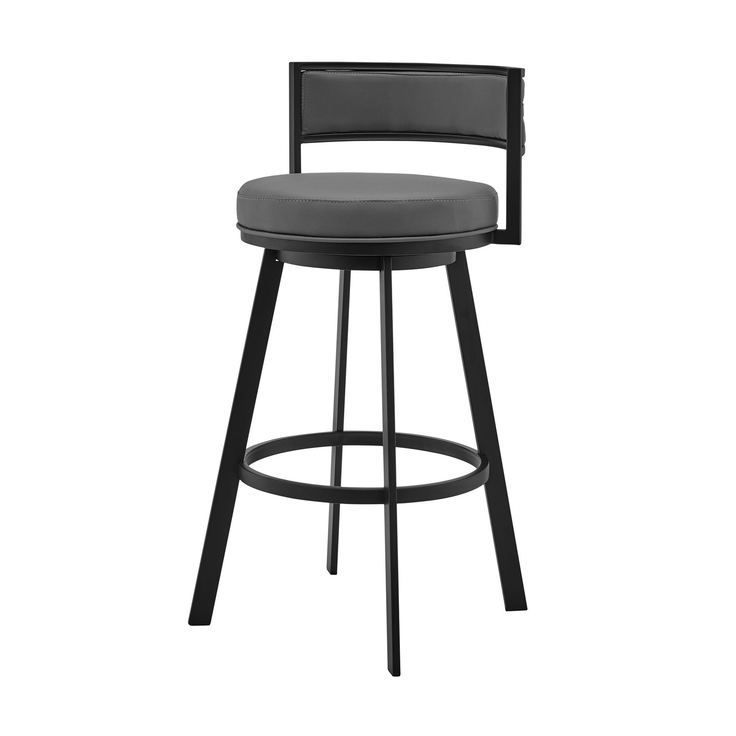 Gray & Black Faux Leather & Iron Swivel Low Back Counter Height Bar Chair