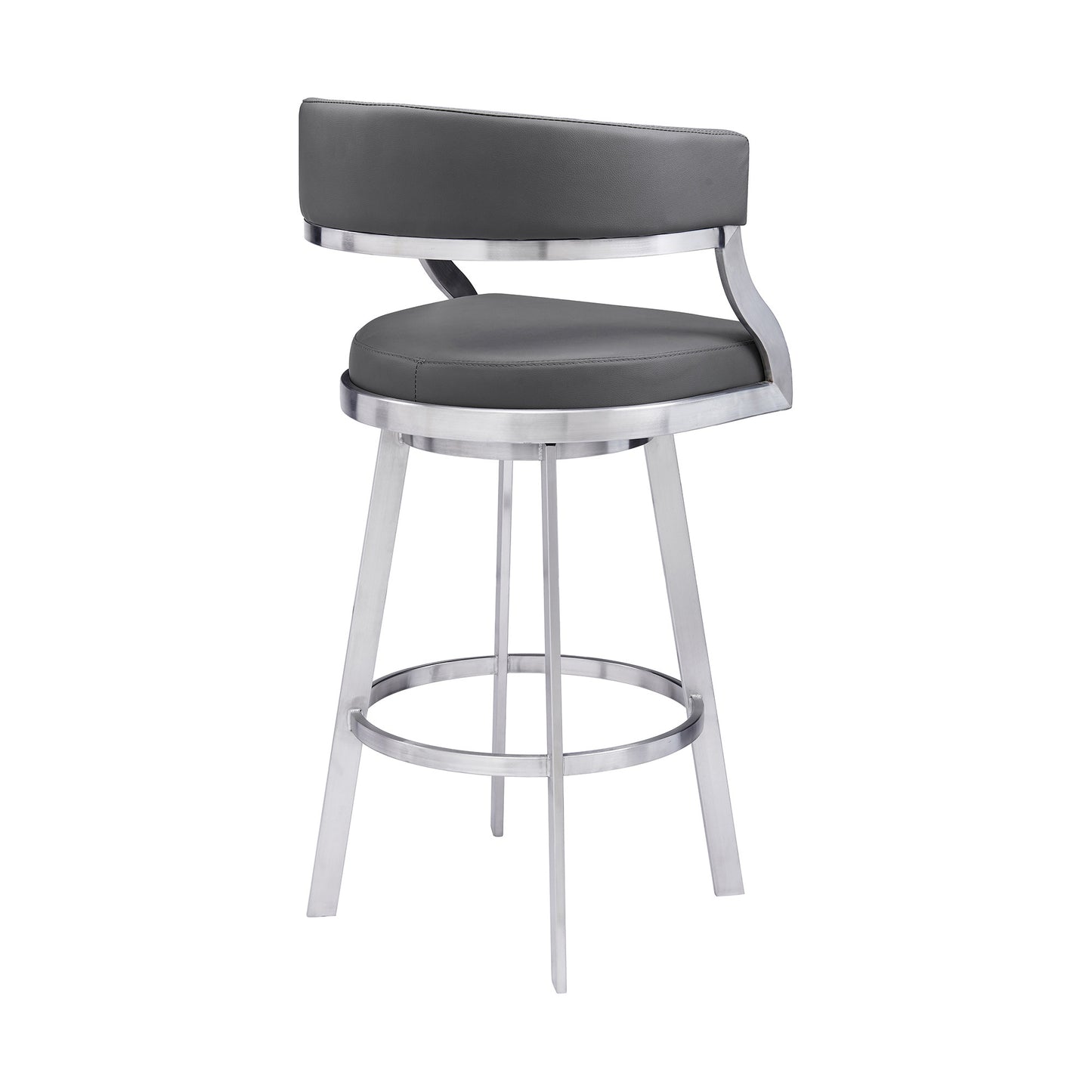 Gray & Silver Faux Leather & Iron Low Back Counter Height Swivel Bar Chair