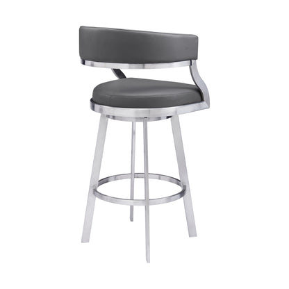 Gray & Silver Faux Leather & Iron Low Back Counter Height Swivel Bar Chair