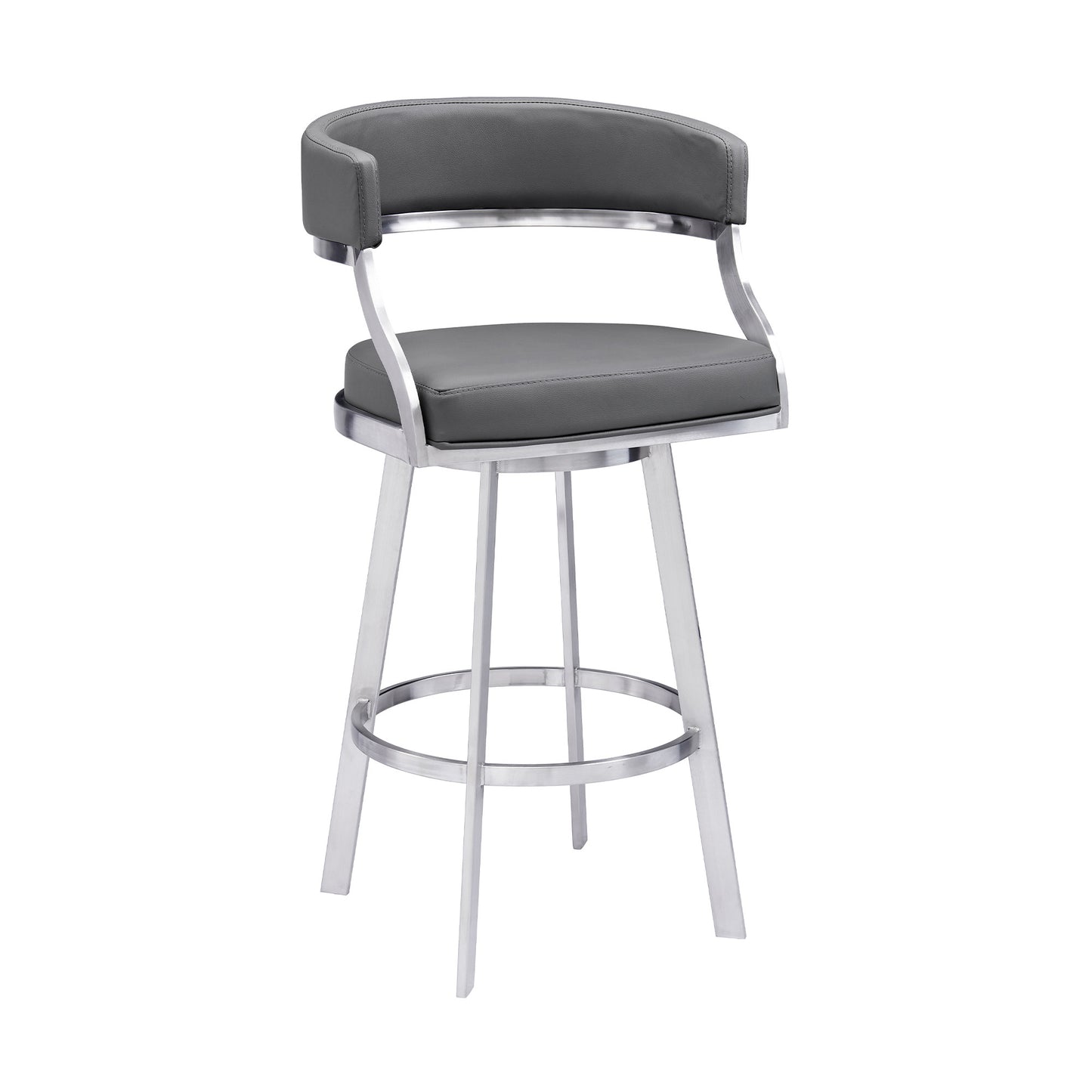 Gray & Silver Faux Leather & Iron Low Back Counter Height Swivel Bar Chair