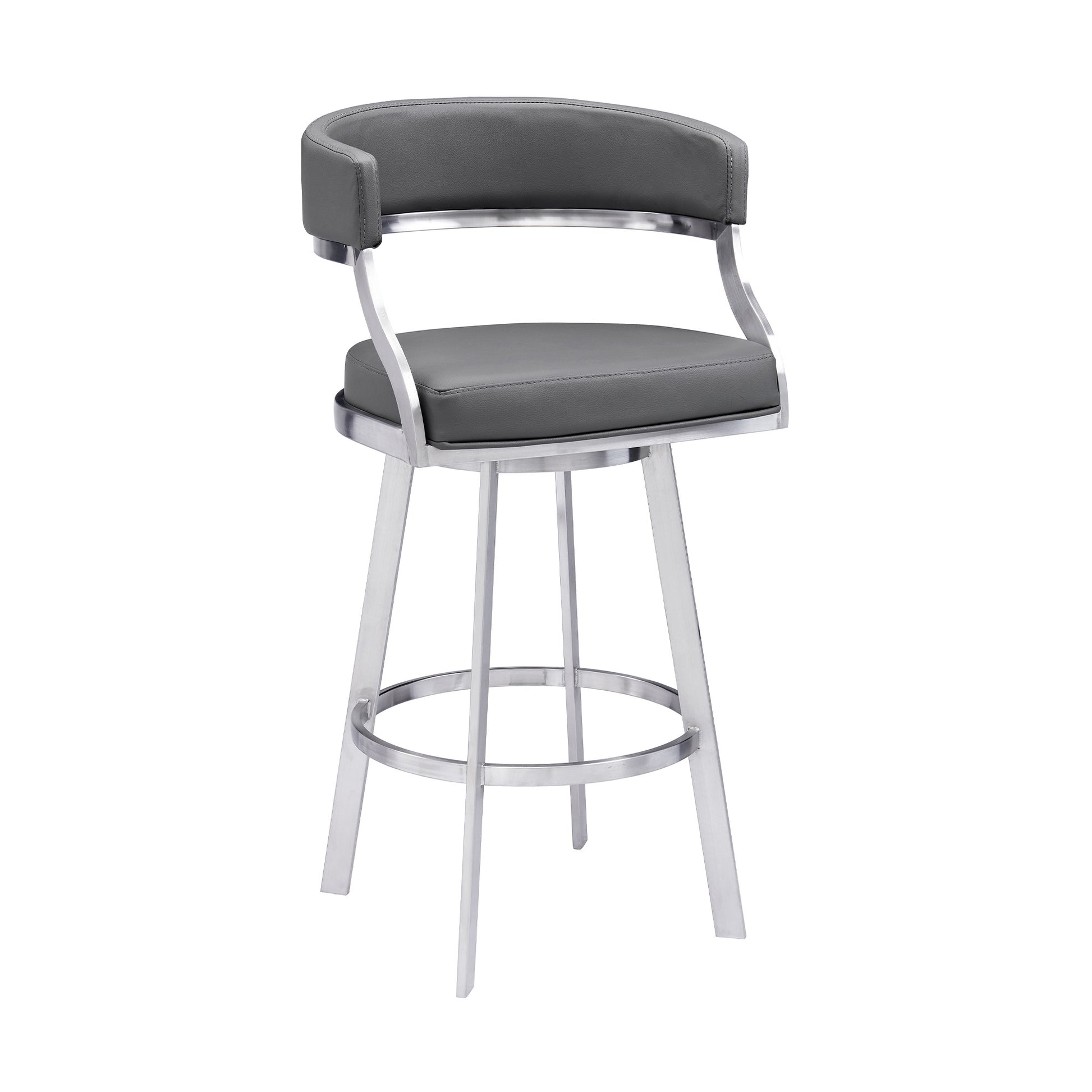 Gray & Silver Faux Leather & Iron Low Back Counter Height Swivel Bar Chair
