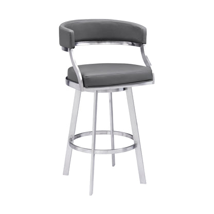 Gray & Silver Faux Leather & Iron Low Back Counter Height Swivel Bar Chair