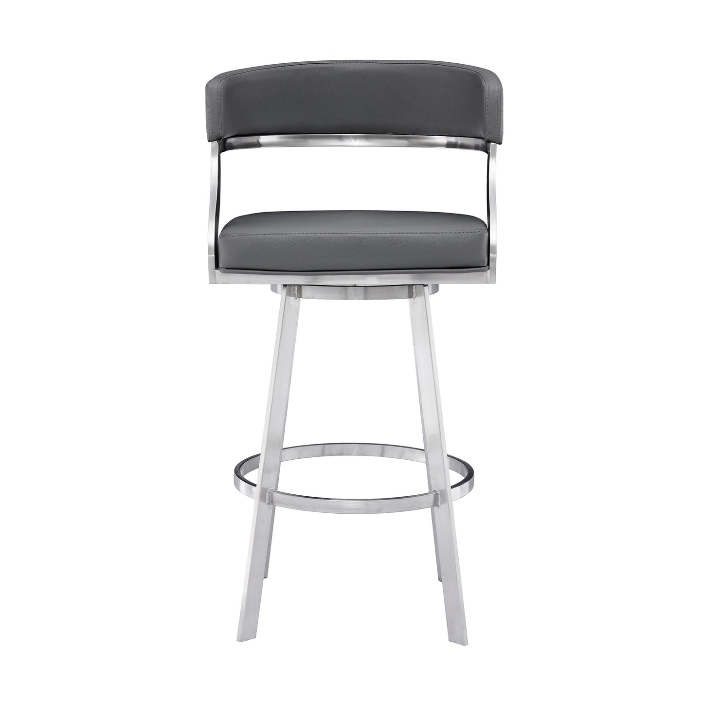 Gray & Silver Faux Leather & Iron Low Back Counter Height Swivel Bar Chair