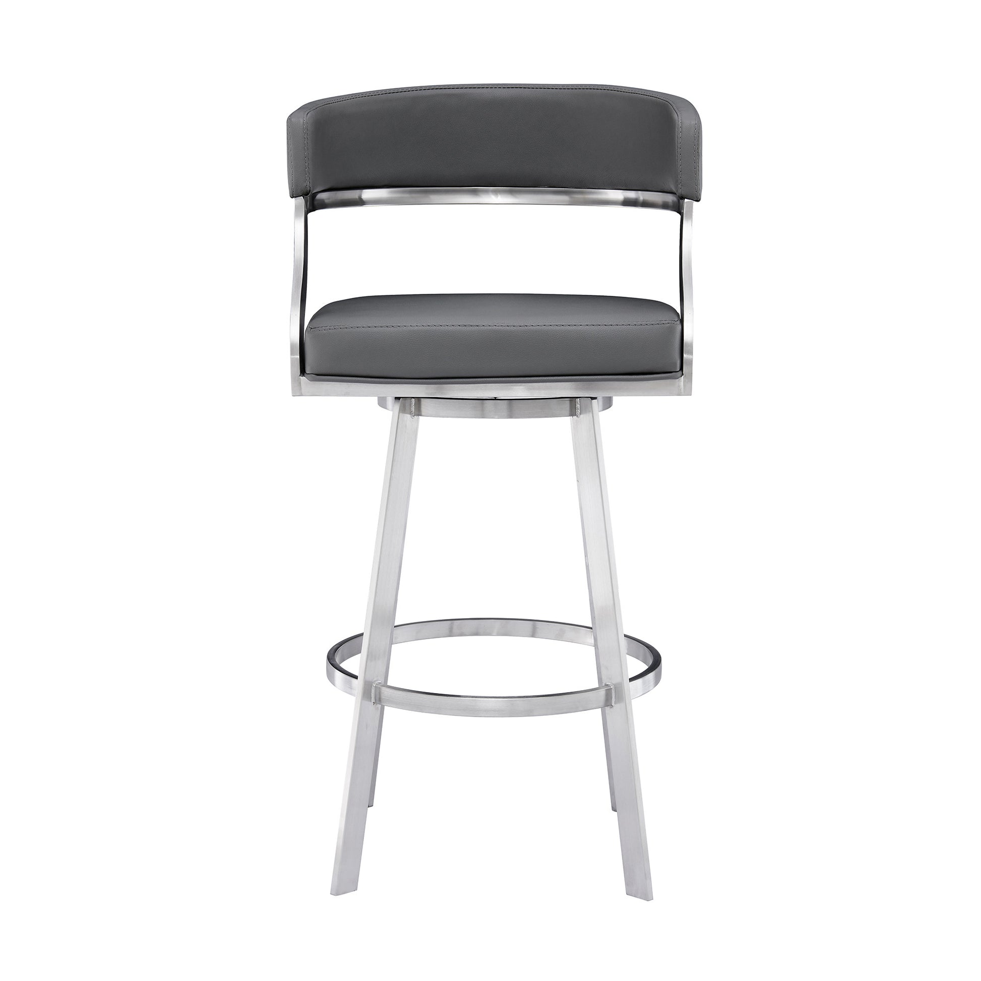 Gray & Silver Faux Leather & Iron Low Back Counter Height Swivel Bar Chair