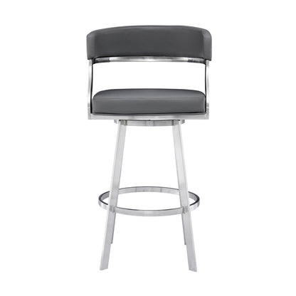 Gray & Silver Faux Leather & Iron Low Back Counter Height Swivel Bar Chair