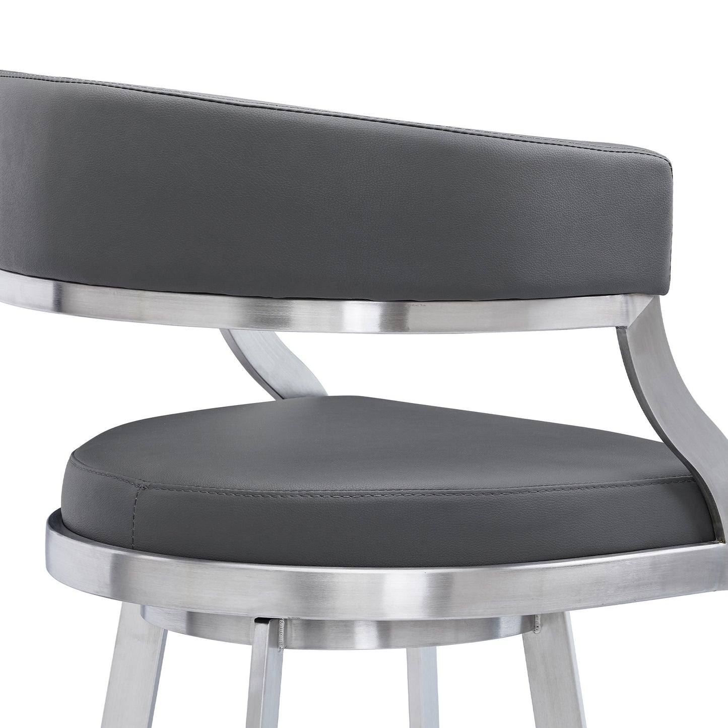 Gray & Silver Faux Leather & Iron Low Back Counter Height Swivel Bar Chair