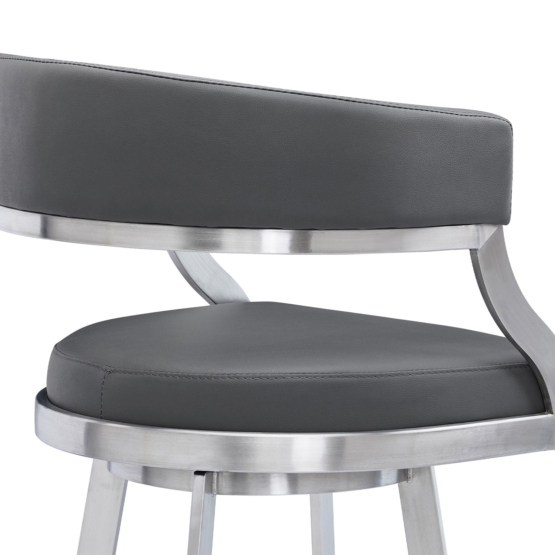 Gray & Silver Faux Leather & Iron Low Back Counter Height Swivel Bar Chair