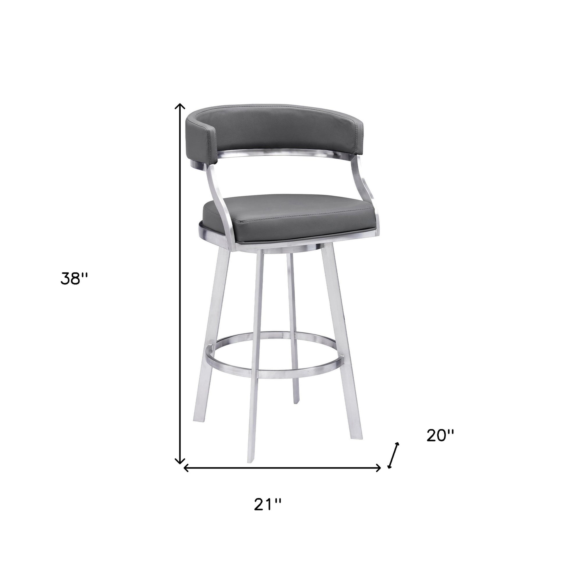 Gray & Silver Faux Leather & Iron Low Back Counter Height Swivel Bar Chair