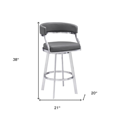 Gray & Silver Faux Leather & Iron Low Back Counter Height Swivel Bar Chair