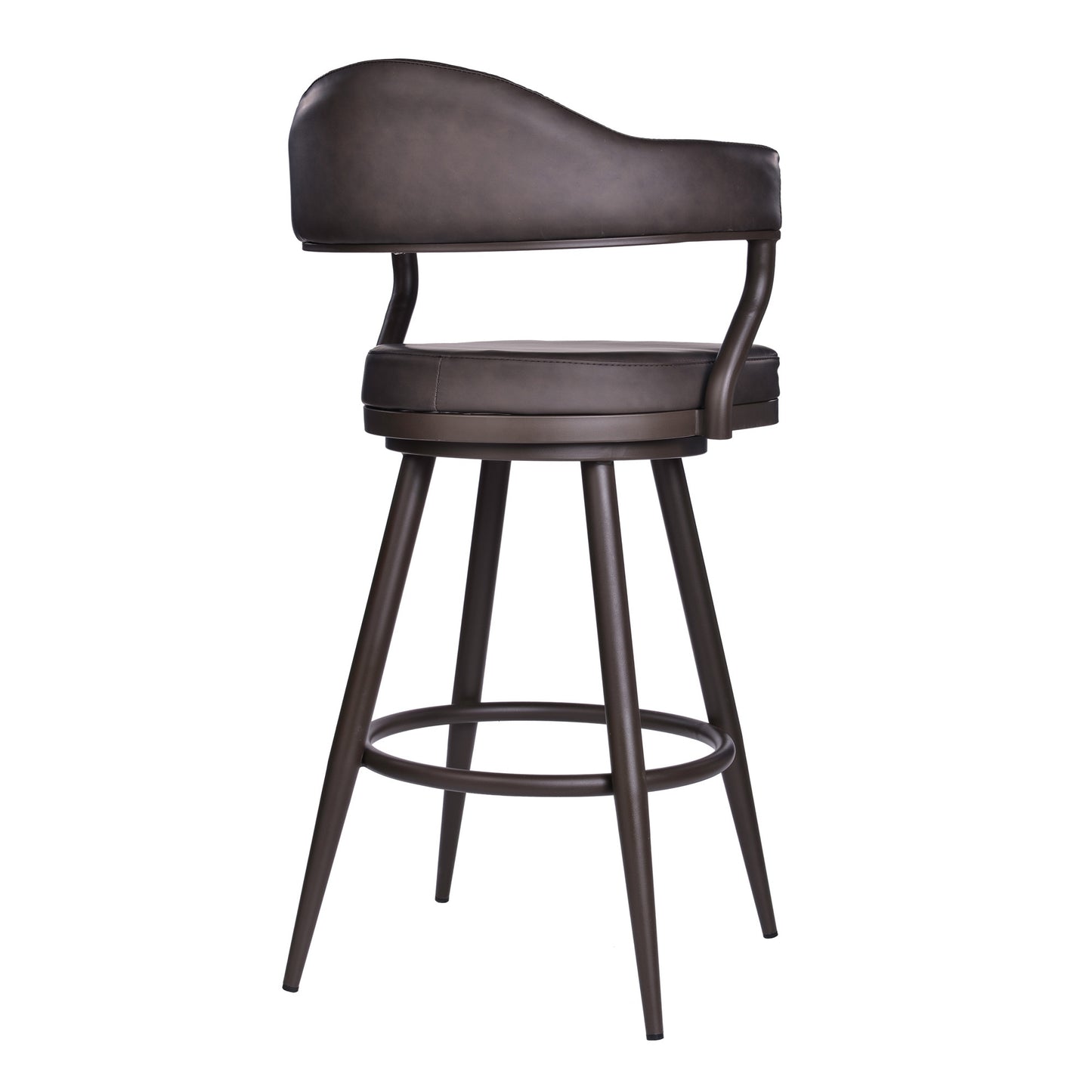 Brown Faux Leather & Iron Swivel Bar Height Bar Chair