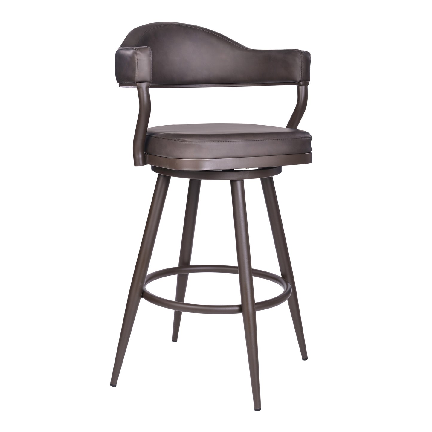 Brown Faux Leather & Iron Swivel Bar Height Bar Chair