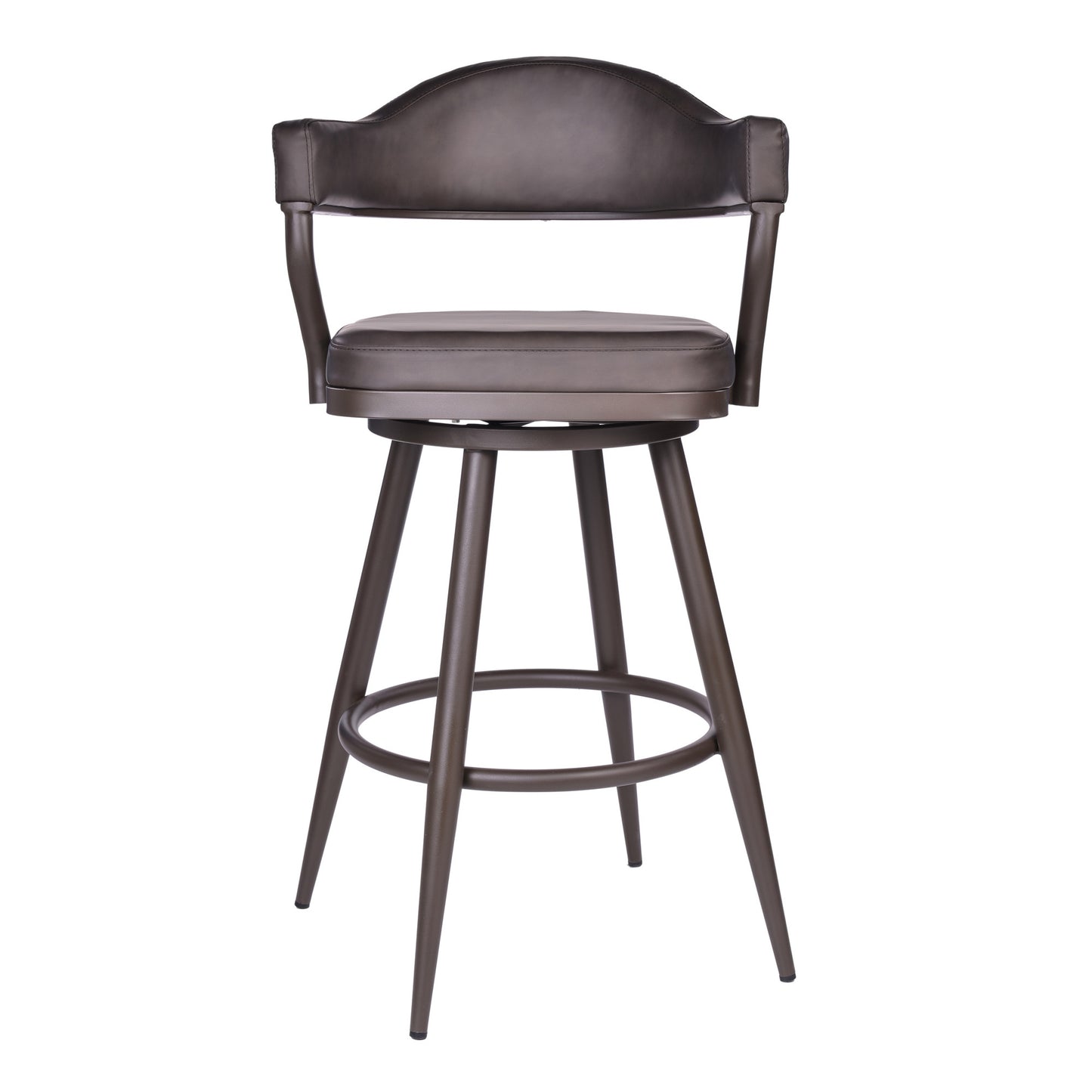 Brown Faux Leather & Iron Swivel Bar Height Bar Chair