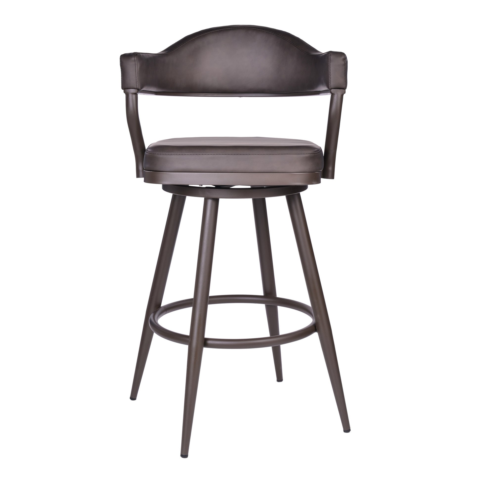 Brown Faux Leather & Iron Swivel Bar Height Bar Chair
