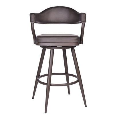 Brown Faux Leather & Iron Swivel Bar Height Bar Chair