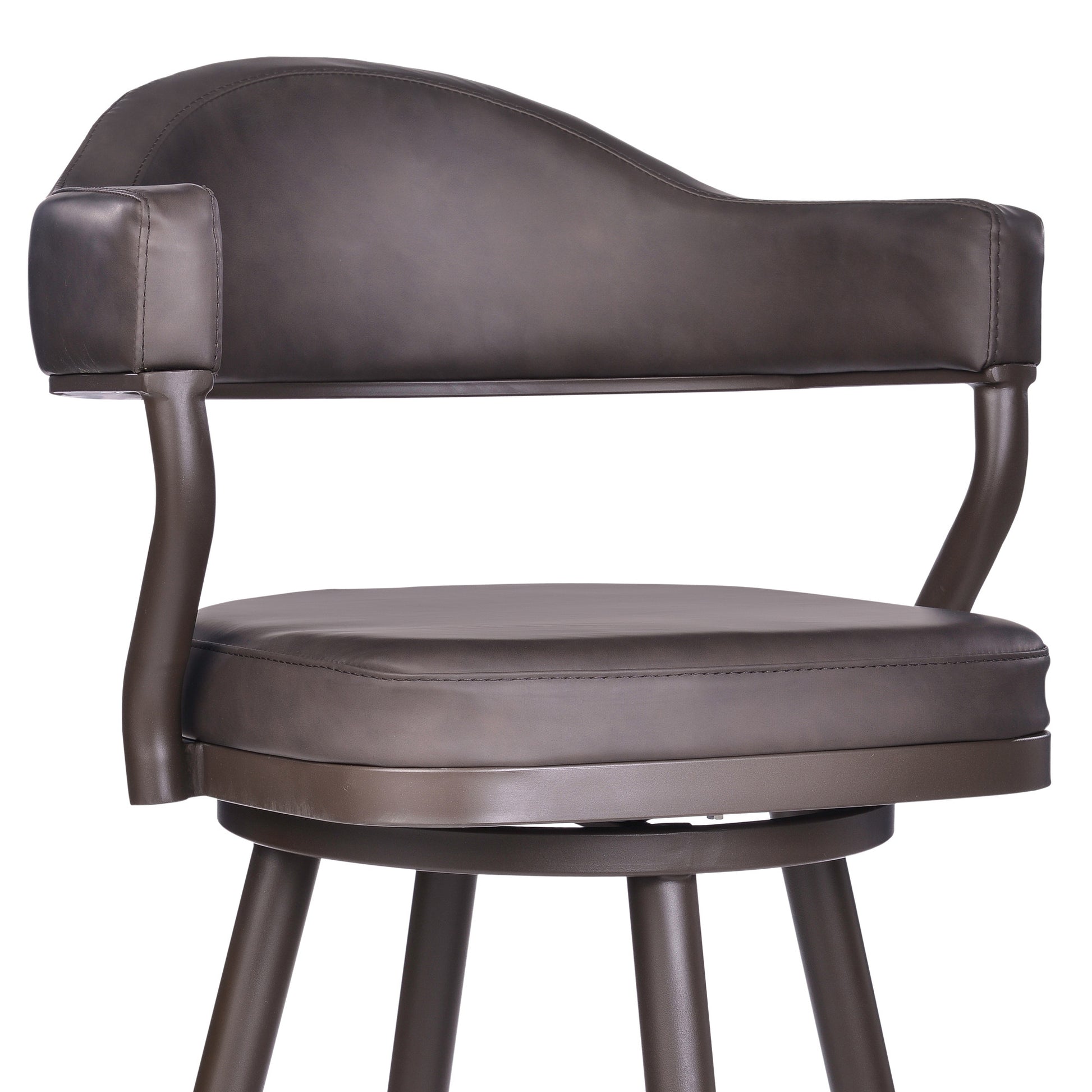 Brown Faux Leather & Iron Swivel Bar Height Bar Chair