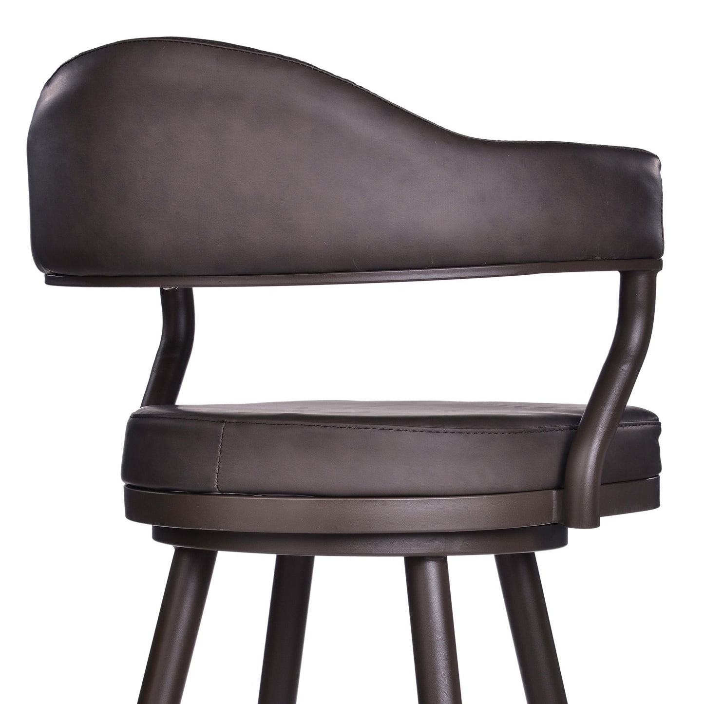 Brown Faux Leather & Iron Swivel Bar Height Bar Chair