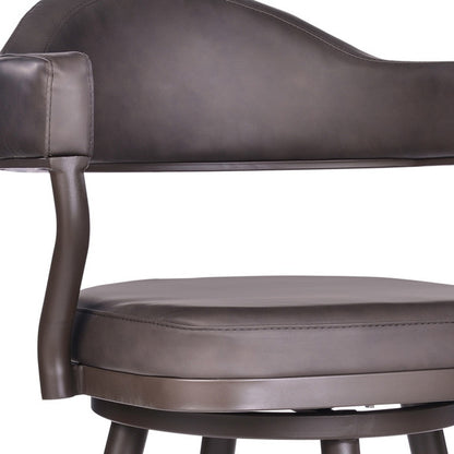 Brown Faux Leather & Iron Swivel Bar Height Bar Chair
