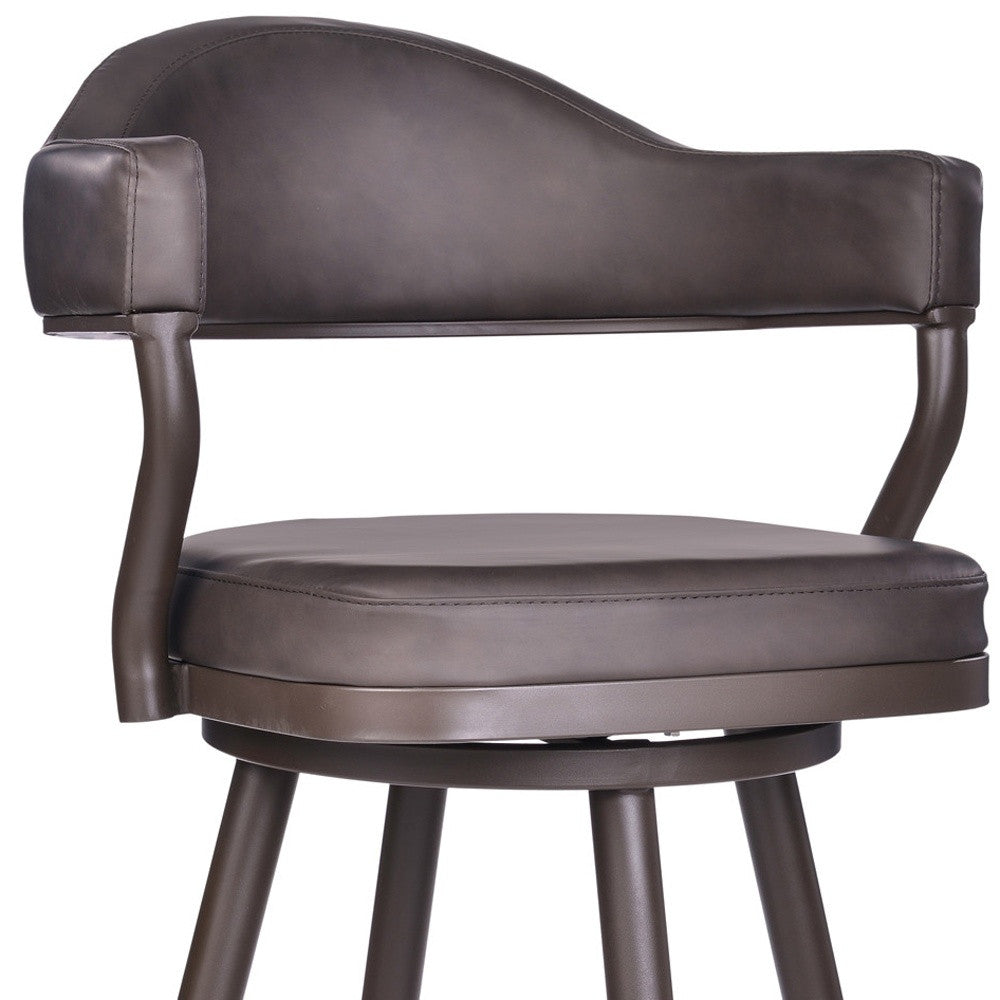 Brown Faux Leather & Iron Swivel Bar Height Bar Chair