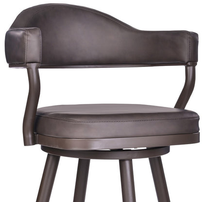 Brown Faux Leather & Iron Swivel Bar Height Bar Chair