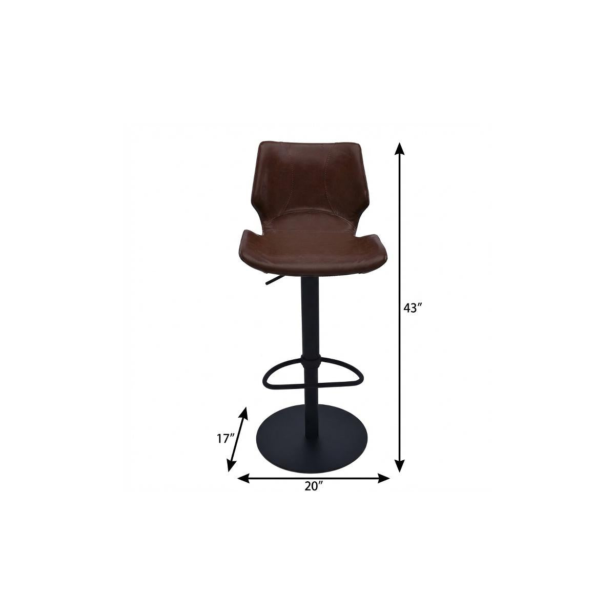Coffee & Black Faux Leather & Iron Swivel Low Back Adjustable Height Bar Chair