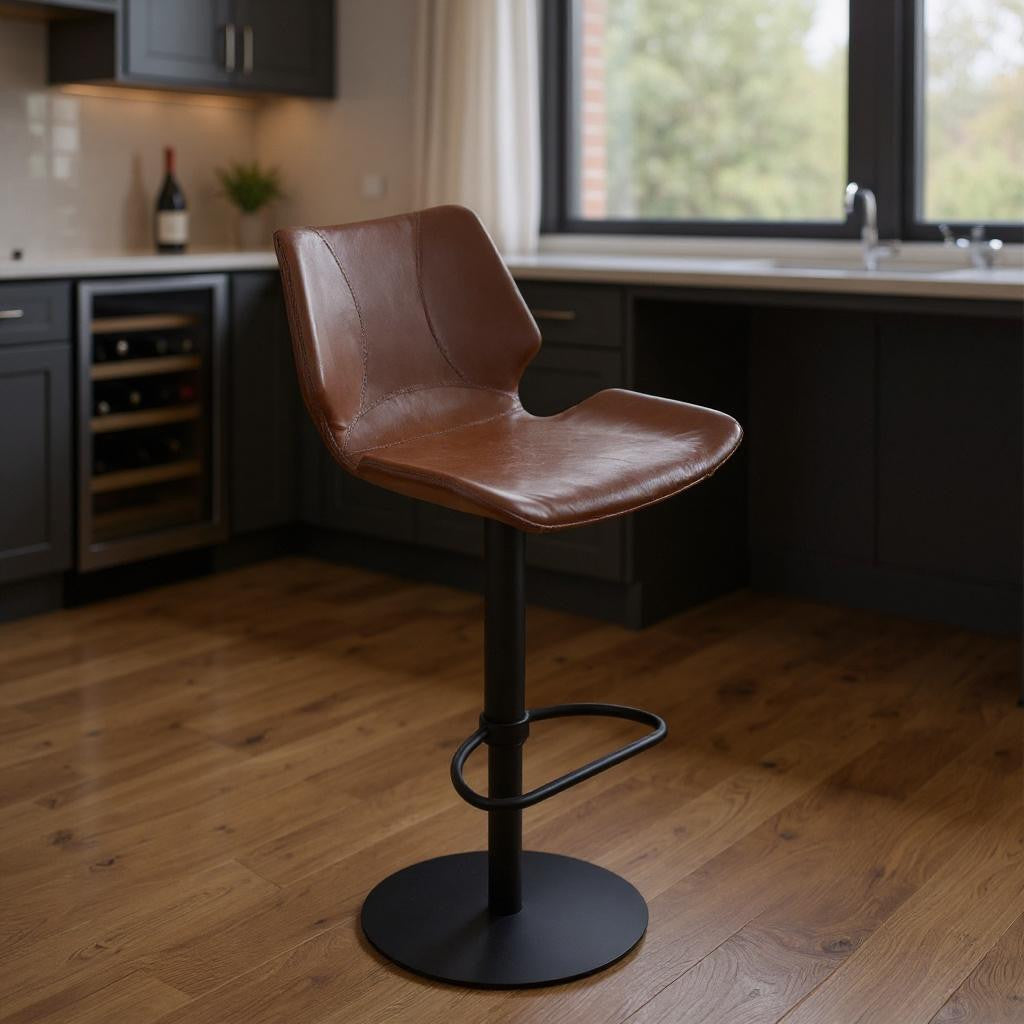 Coffee & Black Faux Leather & Iron Swivel Low Back Adjustable Height Bar Chair