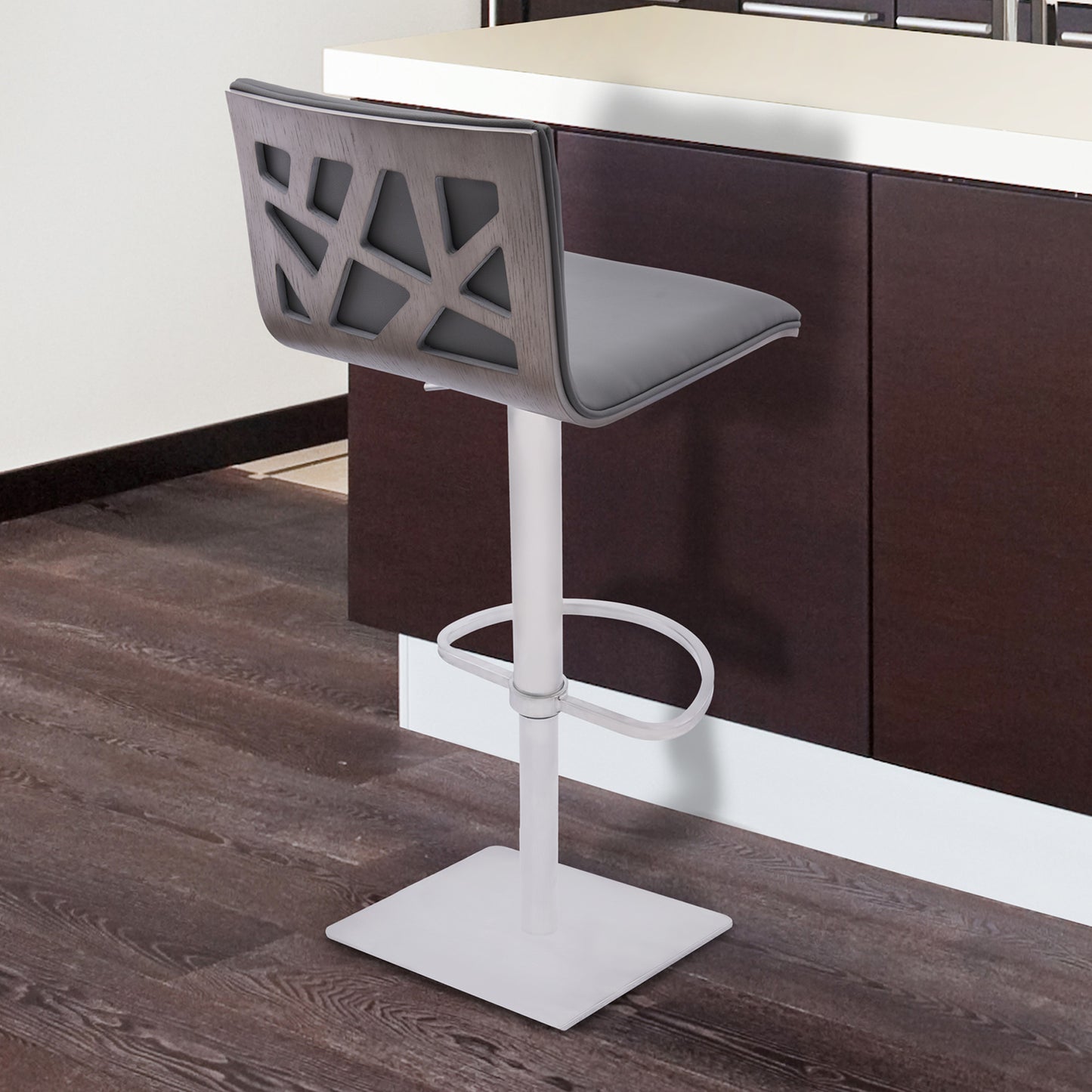 Gray & Silver Iron Swivel Backless Adjustable Height Bar Chair