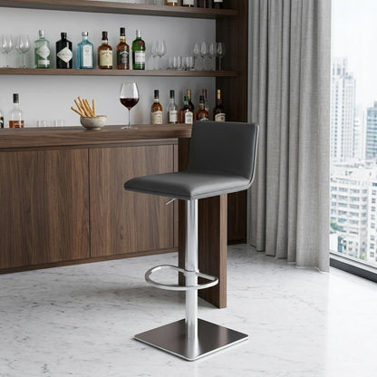 Gray & Silver Iron Swivel Backless Adjustable Height Bar Chair