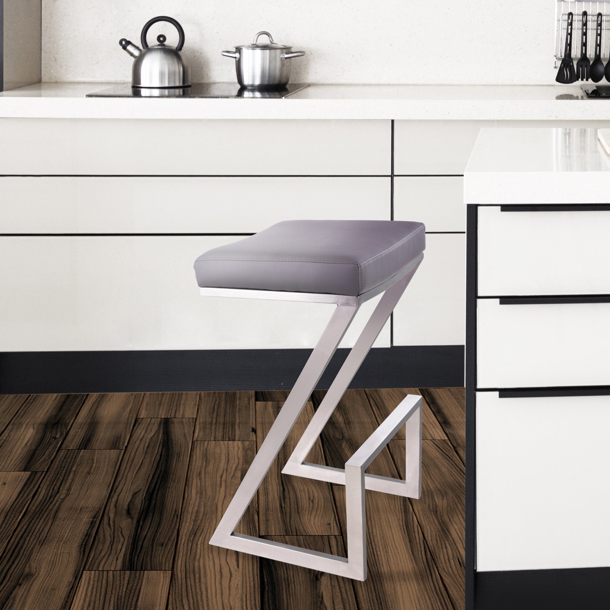 Gray & Silver Iron Backless Counter Height Bar Chair