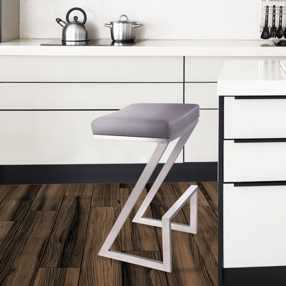 Gray & Silver Iron Backless Counter Height Bar Chair