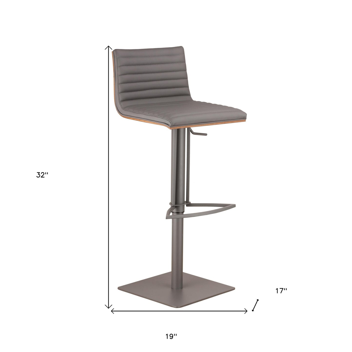 Gray Iron Swivel Low Back Adjustable Height Bar Chair